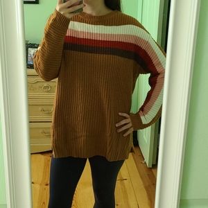Brown Striped Sweater Cute Pink Red White, 14W